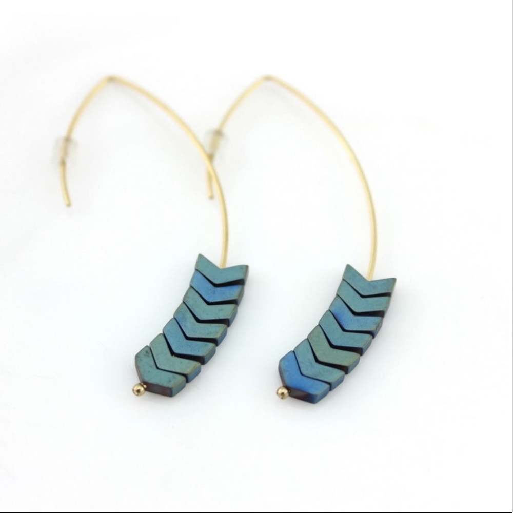 Hematite stone threader earrings